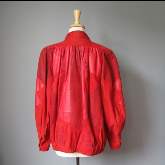 80s Vintage Red Patchwork Leather Jacket - Picture 16 of 16